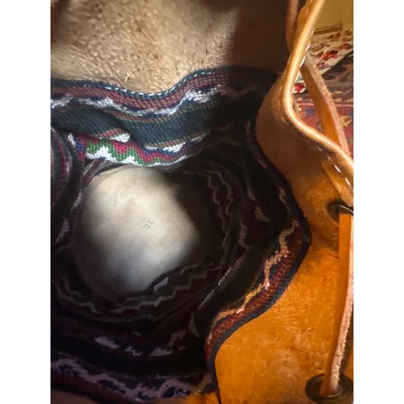 VINTAGE BACKPACK HAND WOVEN WOOL KILIM TOOLED LEATHER SLING PURSE TOTE BAG main image 4